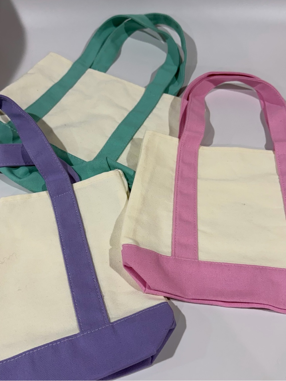 Trader Joe's Canvas Tote Set - Pink, Mint, Lavender Trim - Picture 5 of 6